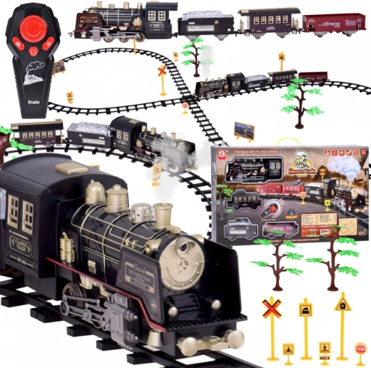 Grand train rétro avec locomotive télécommandée avec lumière et vapeur