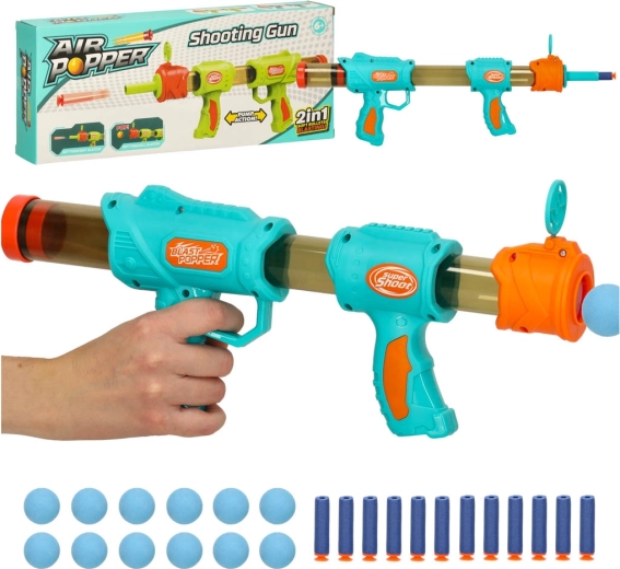 Kids' 2-in-1 foam blaster for balls and darts, blue
