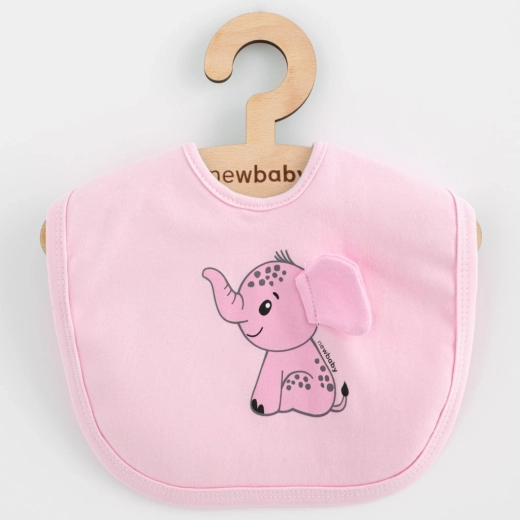 Baby cotton bib NEW BABY Happy Elephant pink