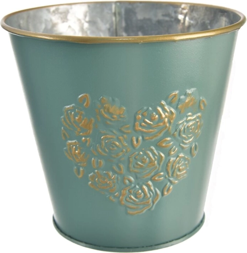 Decorative metal heart-shaped planter, green and gold, 14 × 14 × 15 cm