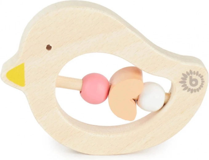 Bieco Beißring aus Holz mit rosa Perlen – Vögelchen