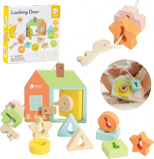 Classic World Montessori houten kralen rijgen sleutels en deuren 11 stuks