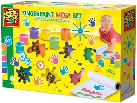 SES Creative Mega-Set Fingerfarben mit 6 Farben à 110 ml und 2 m Papier