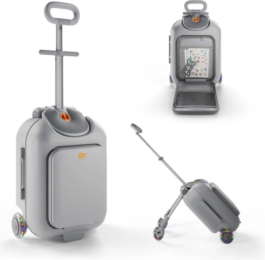 Kinderkraft Cabby : valise de voyage grise pour enfant avec siège 2-en-1