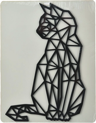 Wall decoration Cat – geometric silhouette, black, wood 24 × 36 cm