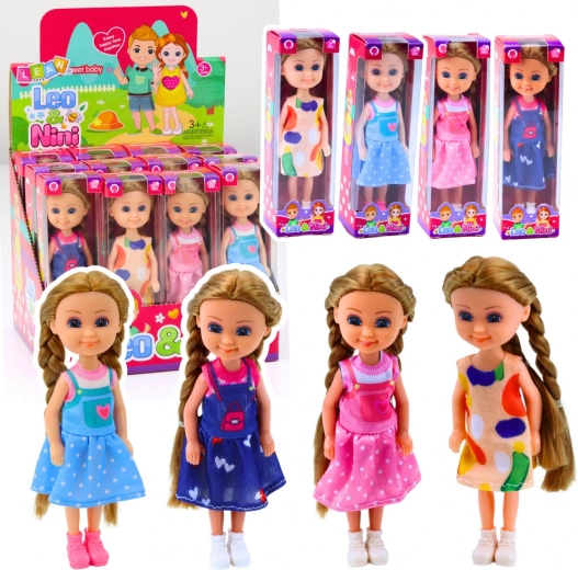 Mini doll with long hair in dress 15 cm