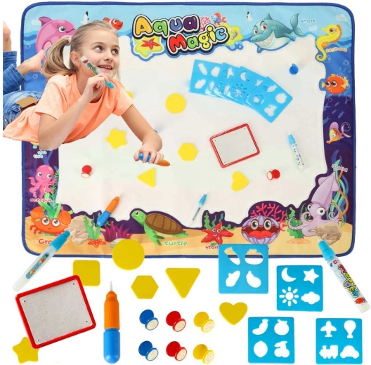 Aqua Magic watertekenmat XXL met set stempels en sjablonen 100 × 80 cm