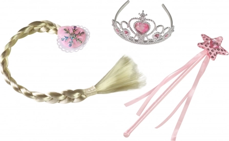Prinzessinnen-Set in Rosa mit Zopf (Krone, Zauberstab, Zopf)