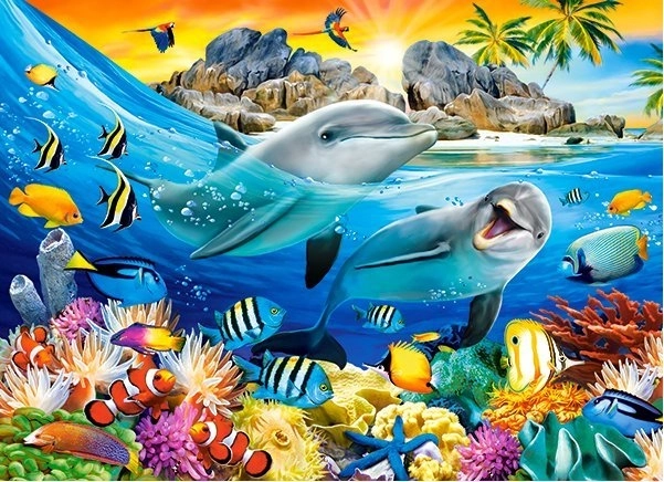 100-Piece Puzzle: Dolphins in the Tropics