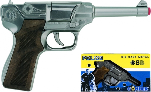 Pistolet de police en métal argenté 8 coups