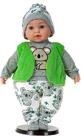 Pratende baby met Poolse geluiden in een groen vestje (45 cm)