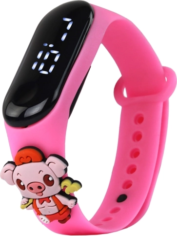 Touch-Uhr mit Schweinchen-Motiv, rosa verstellbares Armband