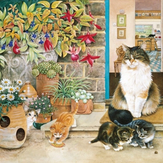 Puzzle carré Agneatha et ses chatons au porche 1000 pièces