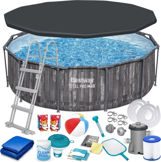 Piscine de jardin hors sol à armature acier 366 × 100 cm set 18-en-1 BESTWAY Steel Pro MAX