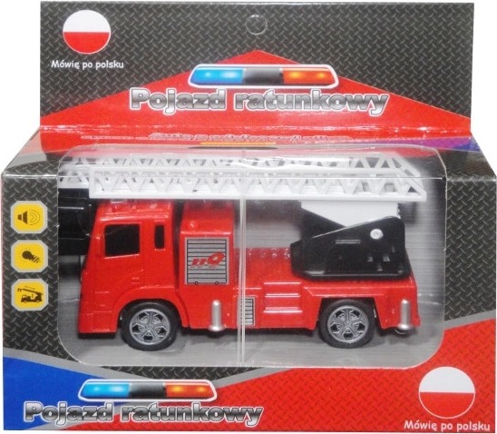 Rescue vehicle with Polish voice module and lights