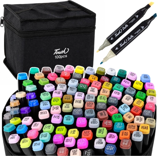 Double-sided alcohol markers in a case, set of 100 pcs