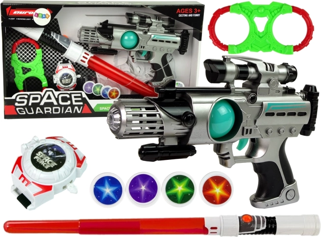 Set of Space Weapons Space Guardian with Laser Gun and Sword