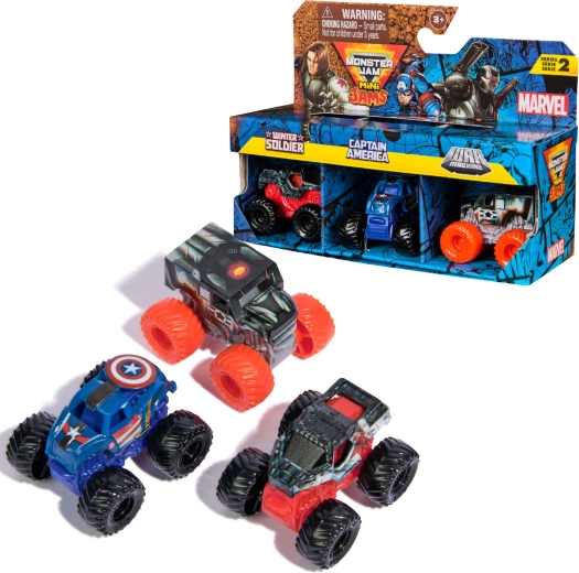 Monster Jam Mini Jams – set de 3 mini camions MARVEL : Winter Soldier, Captain America, War Machine