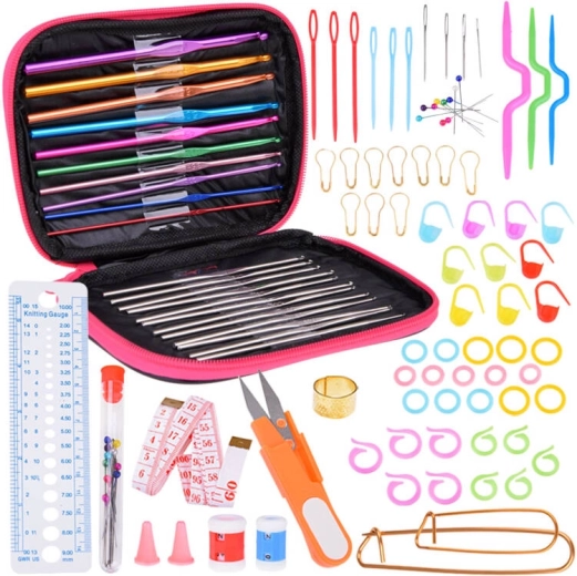 Haakset 100 st haaknaalden 0,6-6,5 mm met accessoires in etui