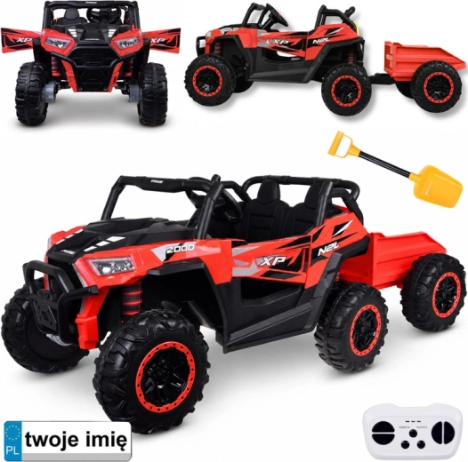 Buggy électrique pour enfants 4x4 biplace avec remorque