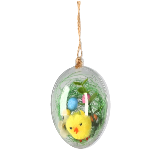 Paas hangornament kuikentje in plastic bol 6 × 8 cm, set van 12 stuks