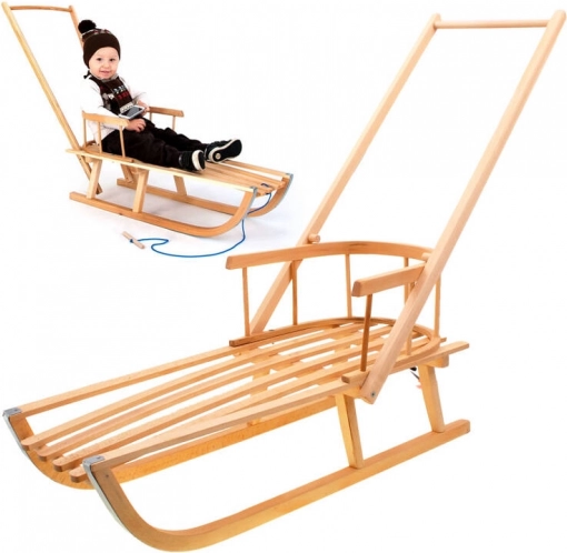Wooden sled with backrest for children