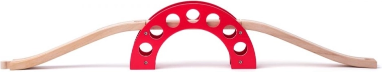 Wooden bridge with red arch for train sets