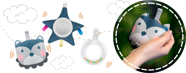 Speelboog met speelgoed voor zintuiglijke ontwikkeling