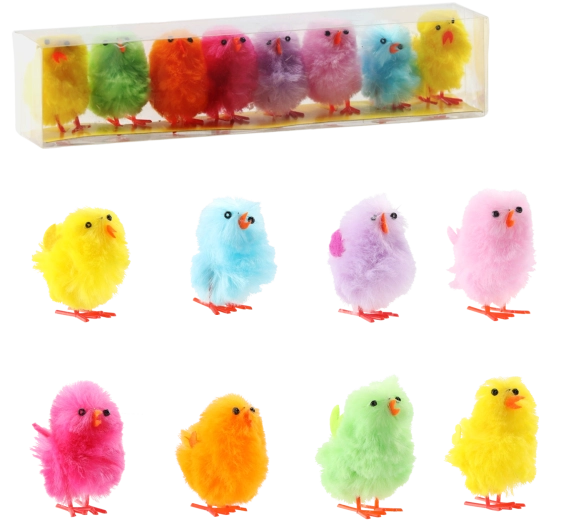 Set van 8 kleurrijke paaskuikentjes – decoratieve figuurtjes