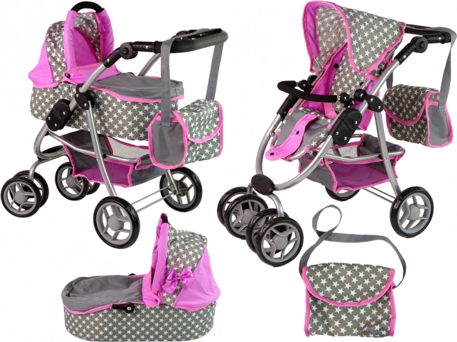 Children's Stroller with Gondola and Bag Pink with Stars
