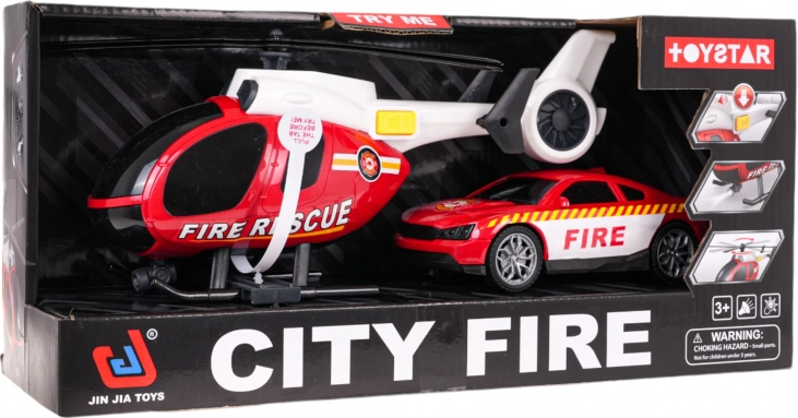 Firefighting set helicopter and car with lights and sounds
