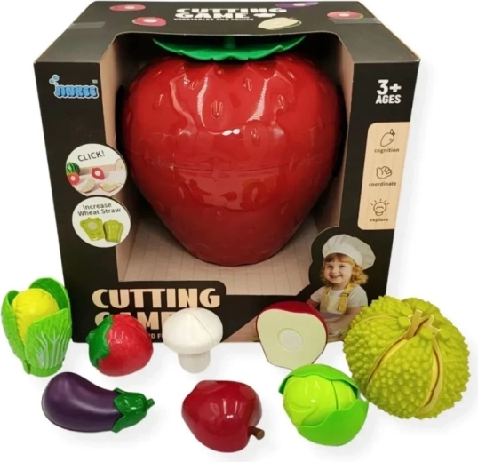 Jinkee Schneide-Set mit Obst und Gemüse in einer Box in Erdbeerform