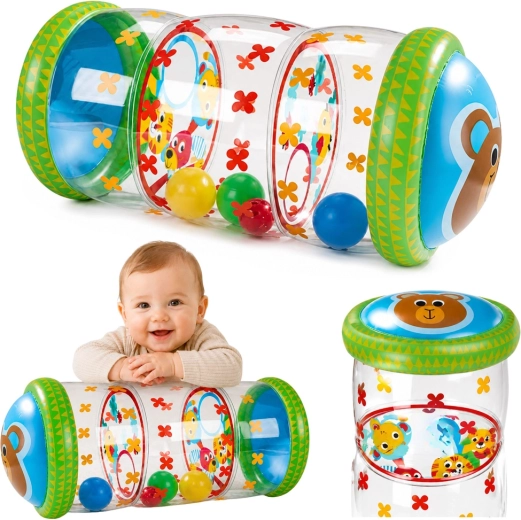 Rouleau gonflable pour bébé pour le rampement avec hochet et balles 51 × 22 cm