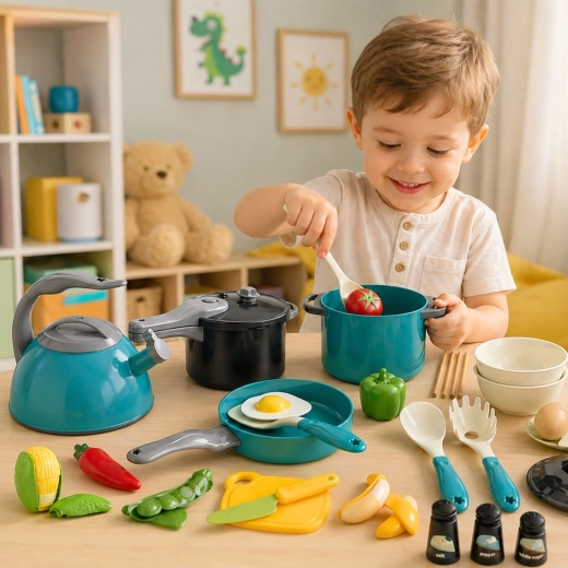 Realistic cooking and serving play