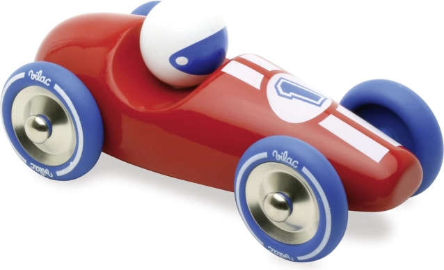Vilac voiture de course rouge avec roues bleues