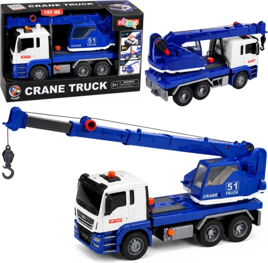 Construction crane truck with lights and sounds, blue and white