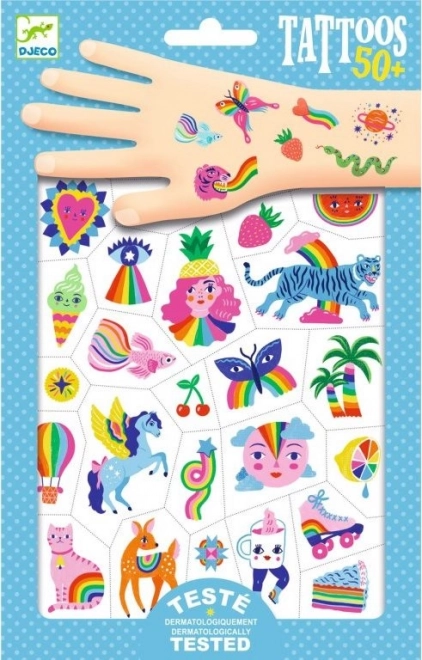DJECO temporäre Tattoos Regenbogen für Kinder, 2 Bögen (50+ Motive)