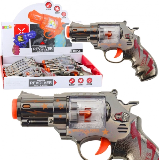 Kids' revolver with lights and sounds and moving beads
