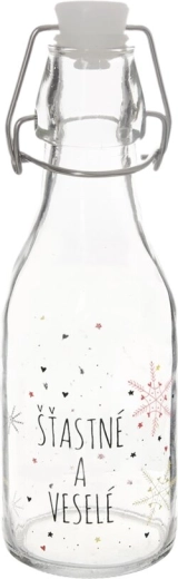 Glass bottle with metal clip closure, ladybug insert 0.16 l, red