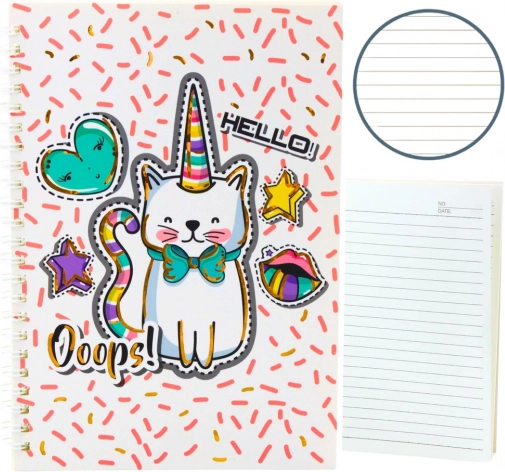 Carnet avec chat licorne aux motifs roses A5