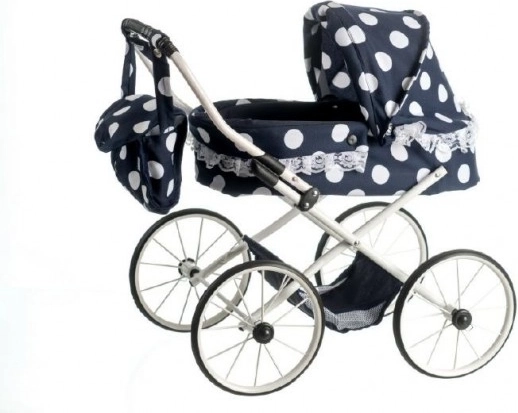 Ewa Retro Doll Pram, black with polka dots and lace