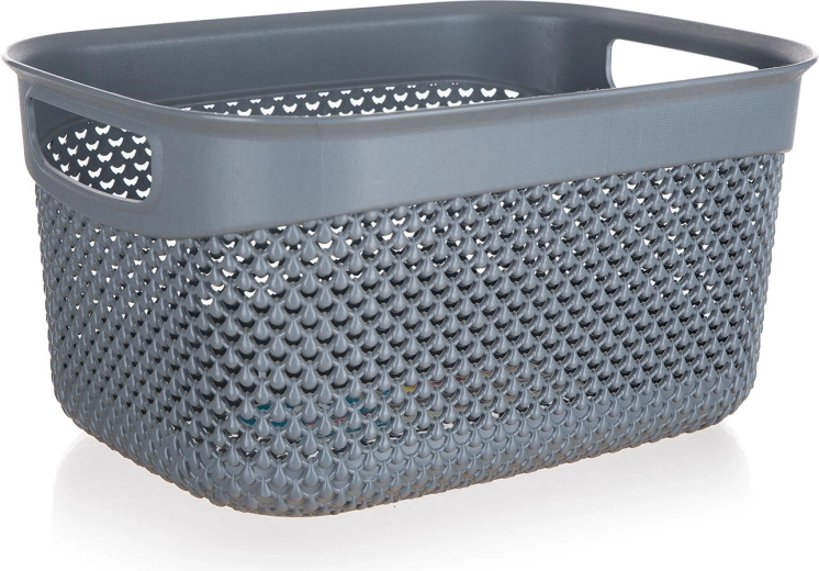 Plastic basket with rattan-style finish, anthracite, 6.6 l