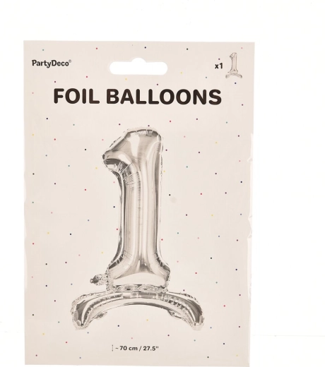 Foil standing balloon number 1 silver 70 cm