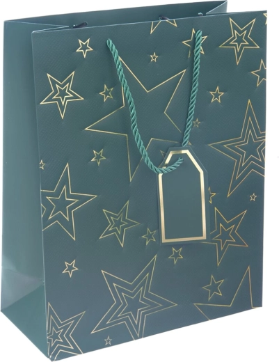 Sac cadeau en papier avec motif étoile vert 26 × 12 × 32 cm