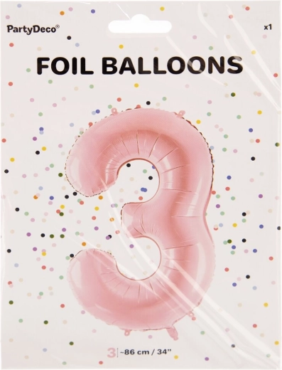 Pink foil balloon number 3, 86 cm