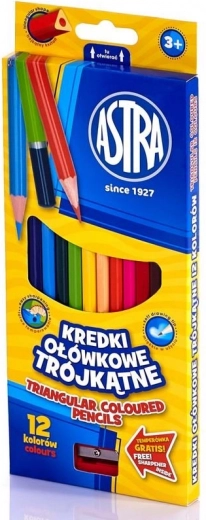 ASTRA crayons de couleur triangulaires avec taille-crayon, 12 pcs