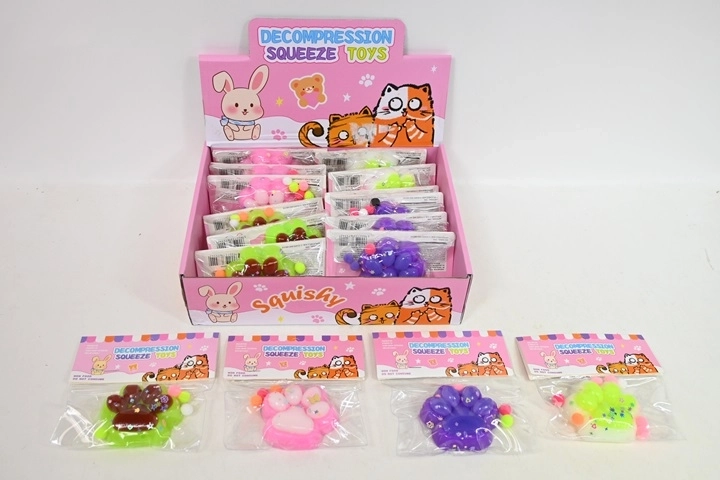 Jouet anti-stress à presser en forme de patte (16 pcs dans un présentoir de vente)