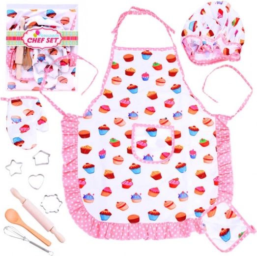 Kit de pâtisserie pour enfants avec tablier rose et emporte‑pièces