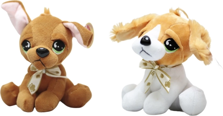 Plush Puppy with Big Eyes and Bow