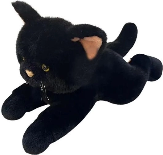 Chat en peluche noir couché 45 cm